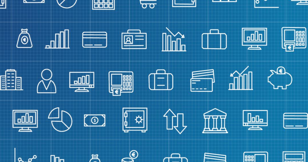 Seamless Digital Finance Icons Grid on Blue Background - Free Images, Stock Photos and Pictures on Pikwizard.com