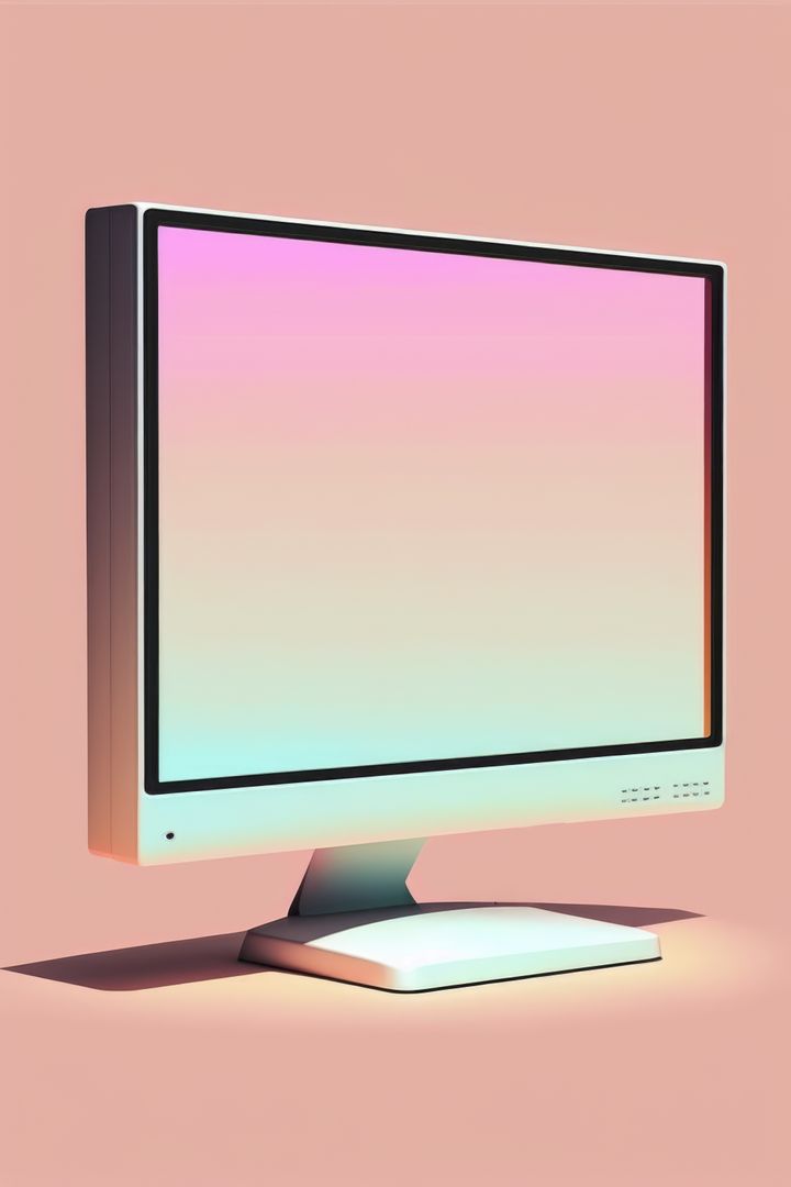 retro styled computer monitor with neon gradient screen on pink background - Free Images, Stock Photos and Pictures on Pikwizard.com