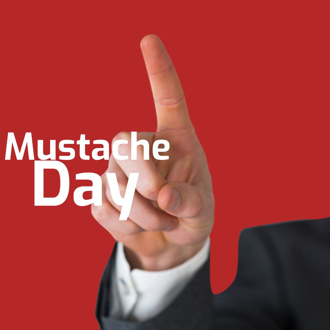 Hand Gesture Celebrating Mustache Day with Bold Red Backdrop