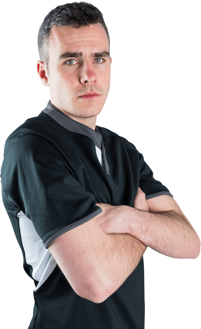 Serious Transparent Portrait of Rugby Player with Crossed Arms