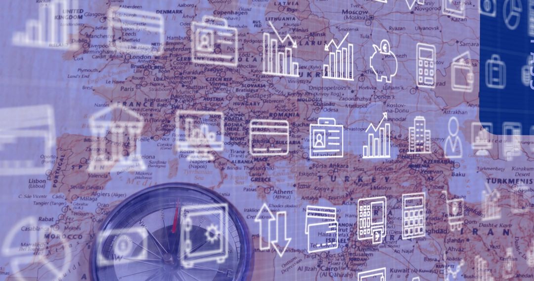 Global Financial Network with Integrated Business Data Technology Icons
