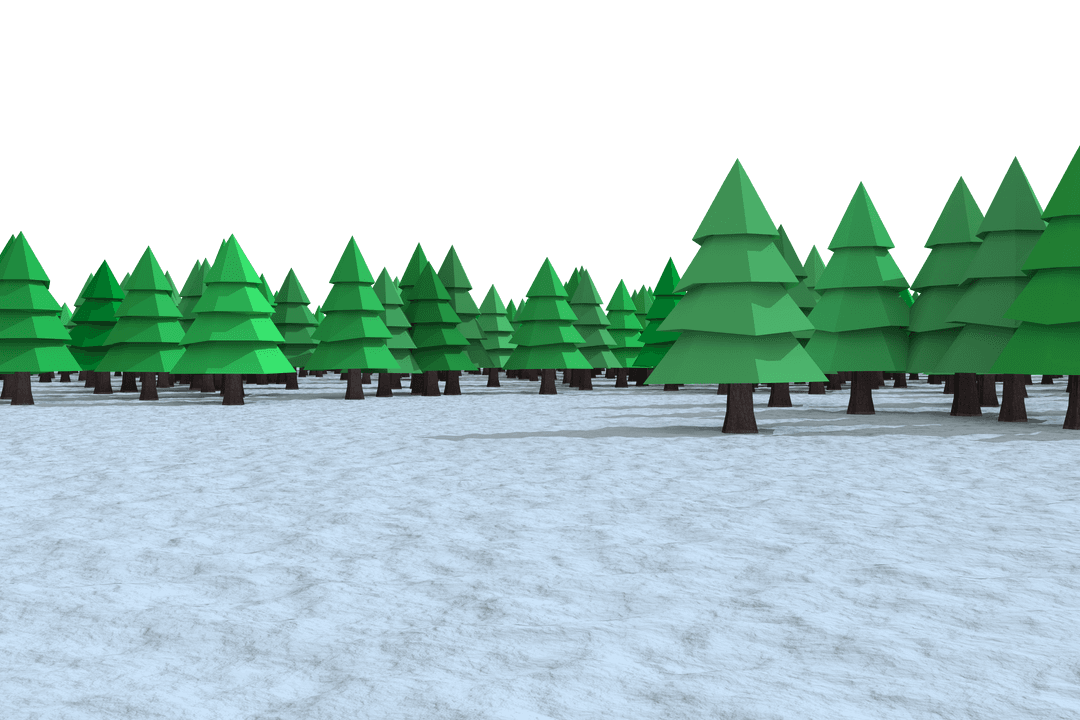 Transparent Forest of Green Christmas Trees on Snowy Field