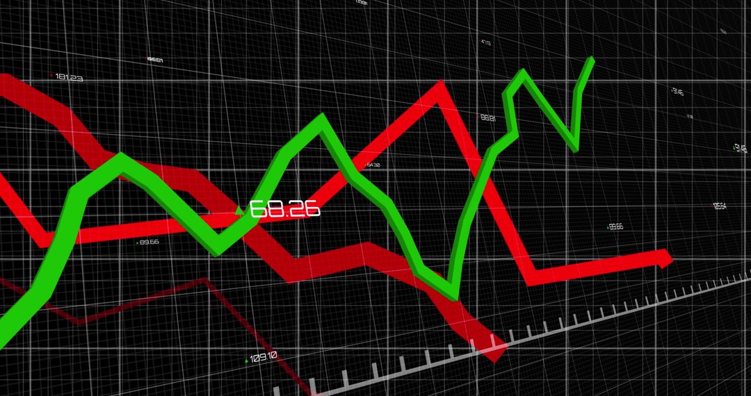 Financial Data with Fluctuating Graph Lines on Grid Background