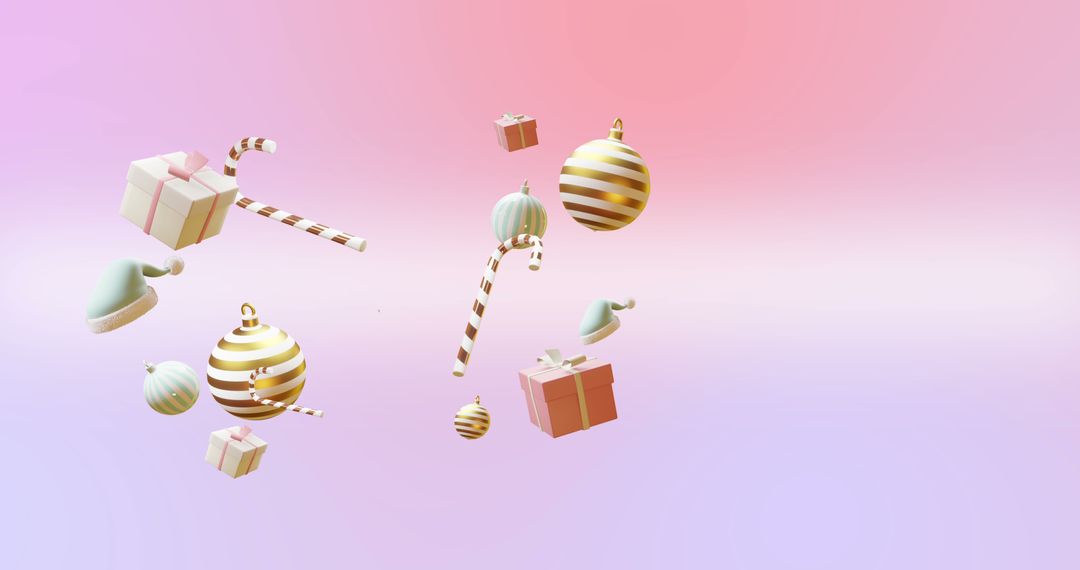 Floating Christmas Ornaments on Colorful Gradient Background