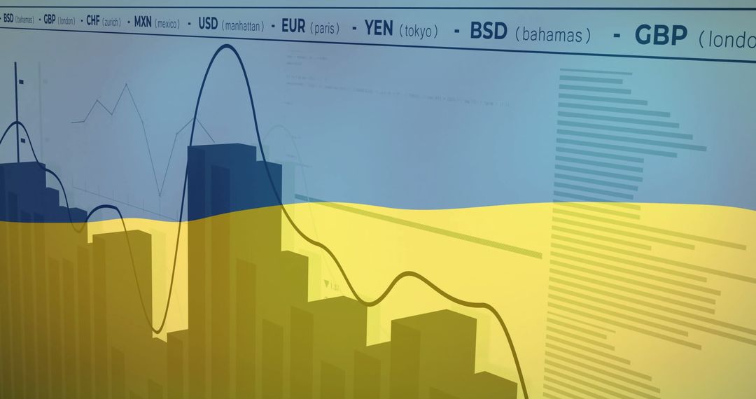 Global Currency Exchange Rates Over Ukrainian Flag