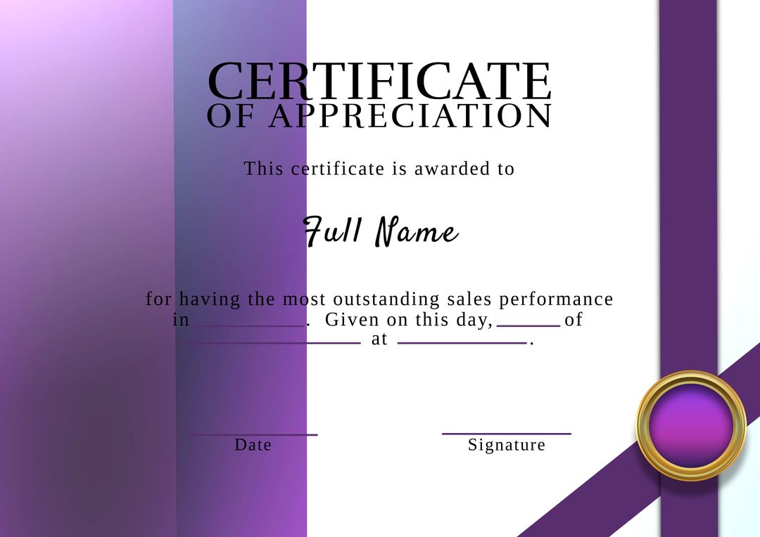 Certificate of Appreciation Template with Purple Bands and White Background - Download Free Stock Templates Pikwizard.com