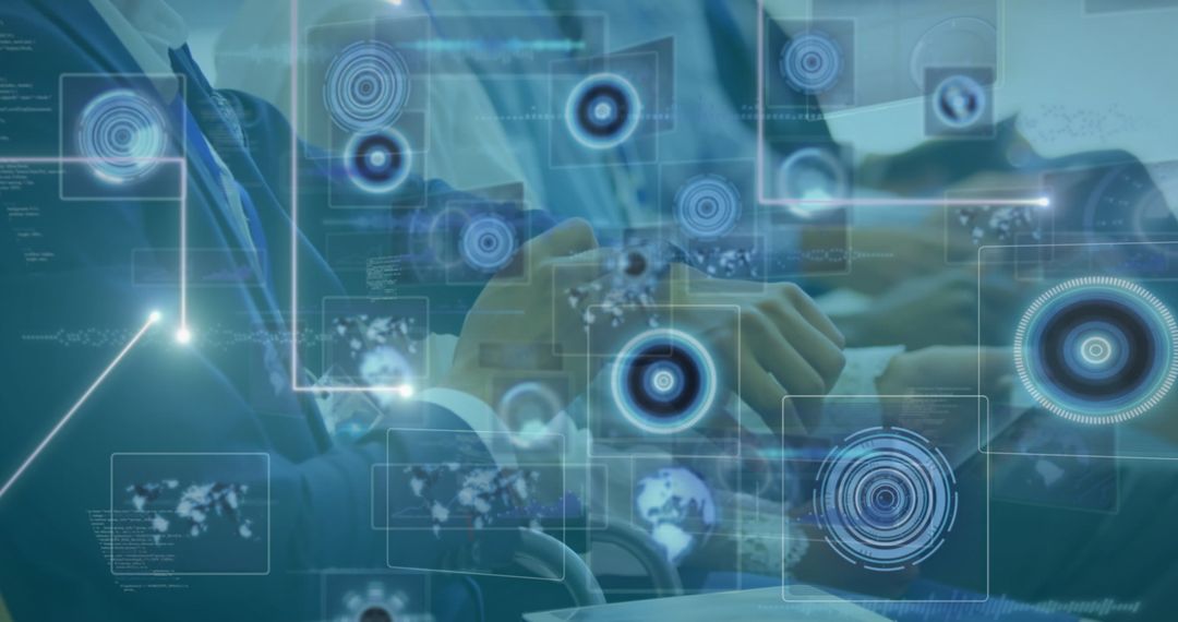 Business Team Collaborating with Digital Data Interfaces