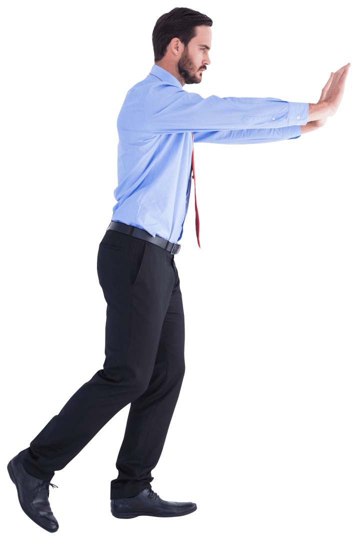 Transparent Image Businessman Pushing with Effort In Formal Attire