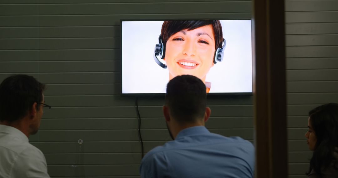 Business Team in Virtual Meeting Watching Colleague on Screen with Headset - Free Images, Stock Photos and Pictures on Pikwizard.com