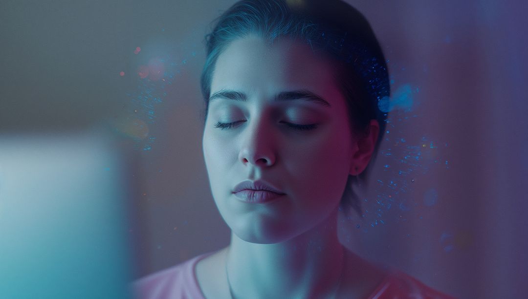 Silent Reflection in Futuristic Office Environment