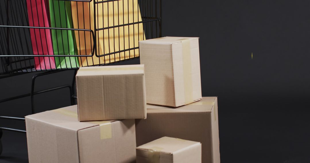 Stack of Cardboard Boxes Near Shopping Cart