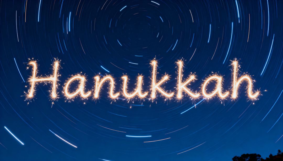 Hanukkah Sparkler Lightwriting Across Circular Star Trails Over Night Sky Long Exposure