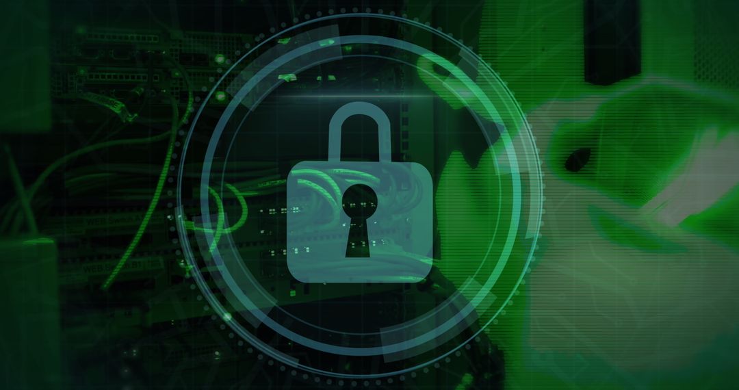 Cybersecurity Concept with Digital Lock Overlay on Servers