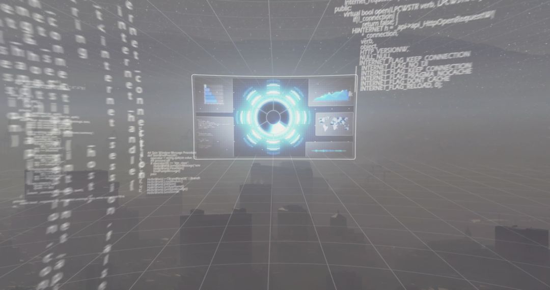 Futuristic Data Interface Over City Skyline at Night