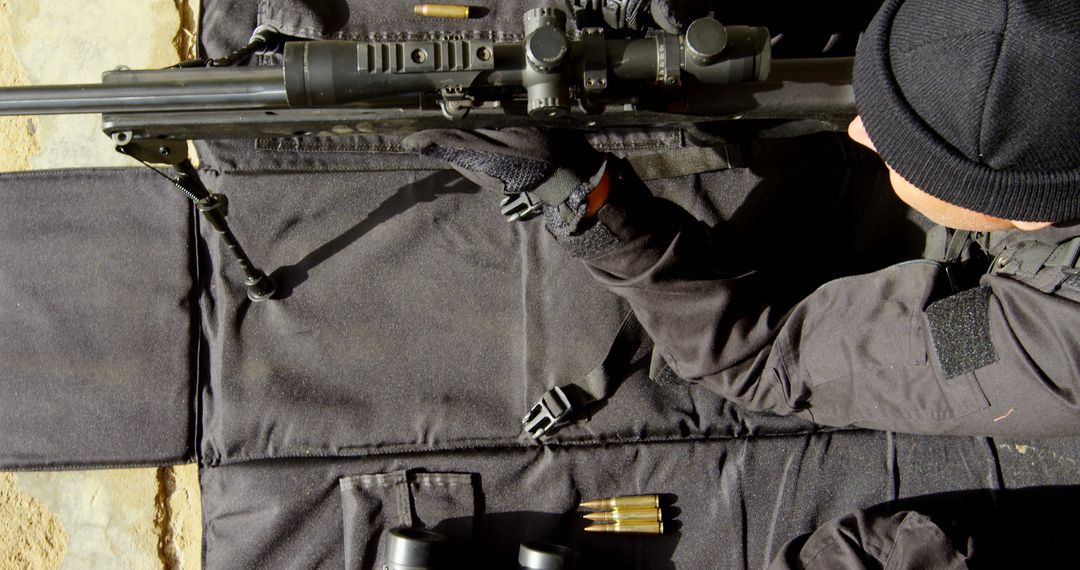 Military Sniper Soldier Aiming Rifle During Training