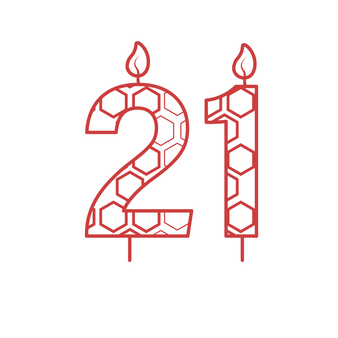 Red 21 Celebration Candles on Transparent Background