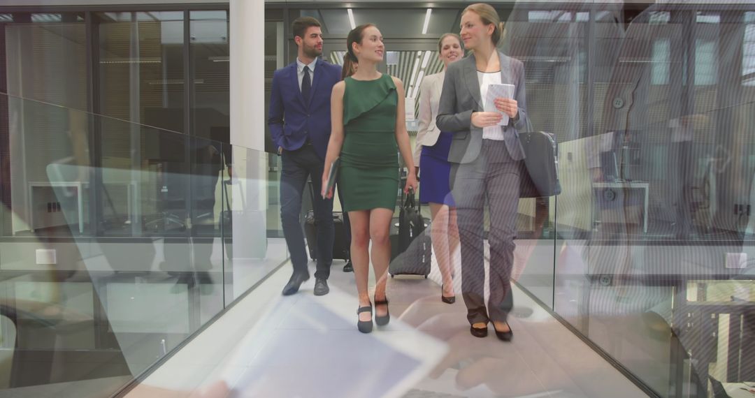 Business Professionals Walking in Modern Office Setting