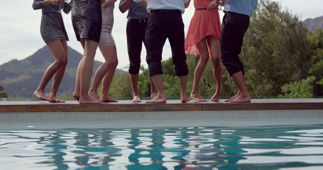 Friends Dancing Poolside in Unison - Free Images, Stock Photos and Pictures on Pikwizard.com