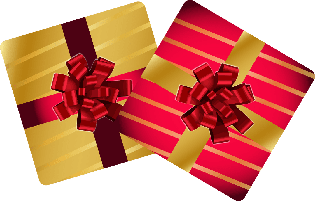 Elegant Gift Boxes with Red Bows on Transparent Background