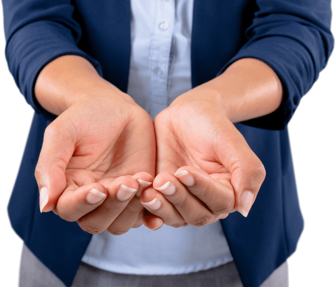 Businesswoman's Open Cupped Hands Transparent Close-Up
