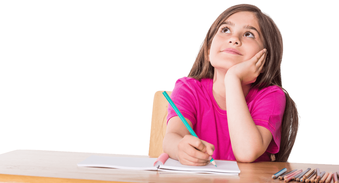 Child Dreaming While Studying with Transparent Background