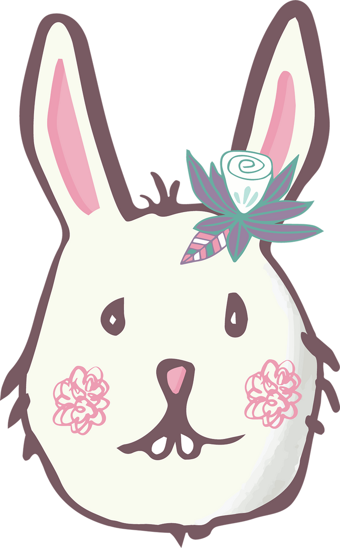 Digital Cute Bunny Face with Flowers on Transparent Background - Download Free Stock Images Pikwizard.com