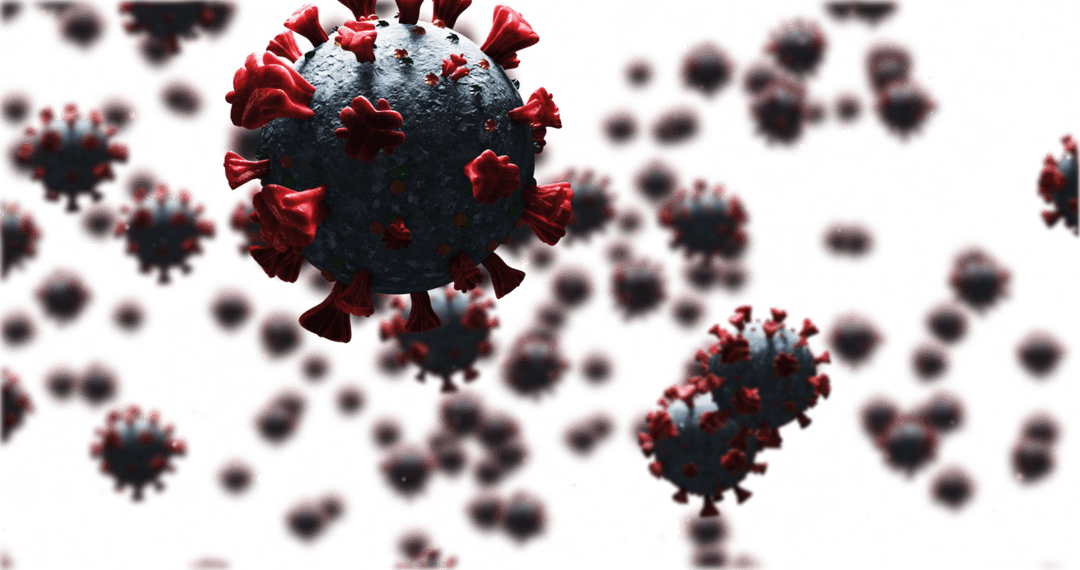 Floating Transparent COVID-19 Cells with Bold Red Spikes