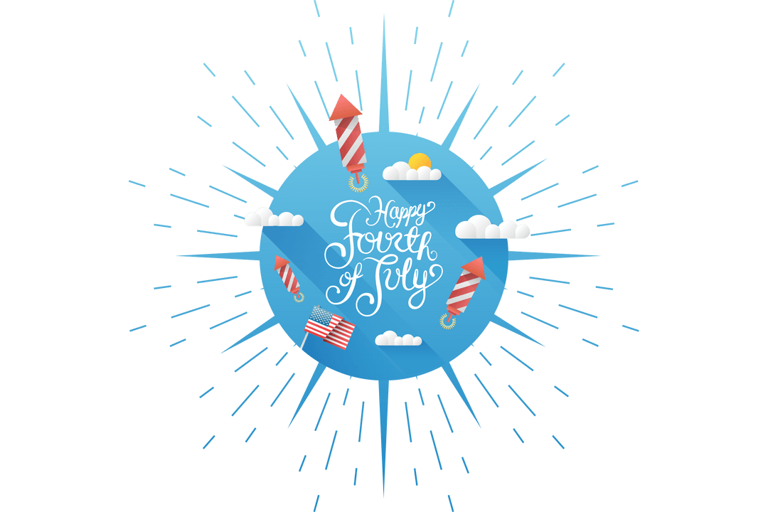 Fourth of July Celebration Graphic with Fireworks on Transparent Background