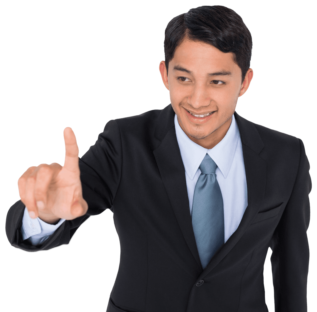 Smiling Businessman Pointing Gesture Transparent Background