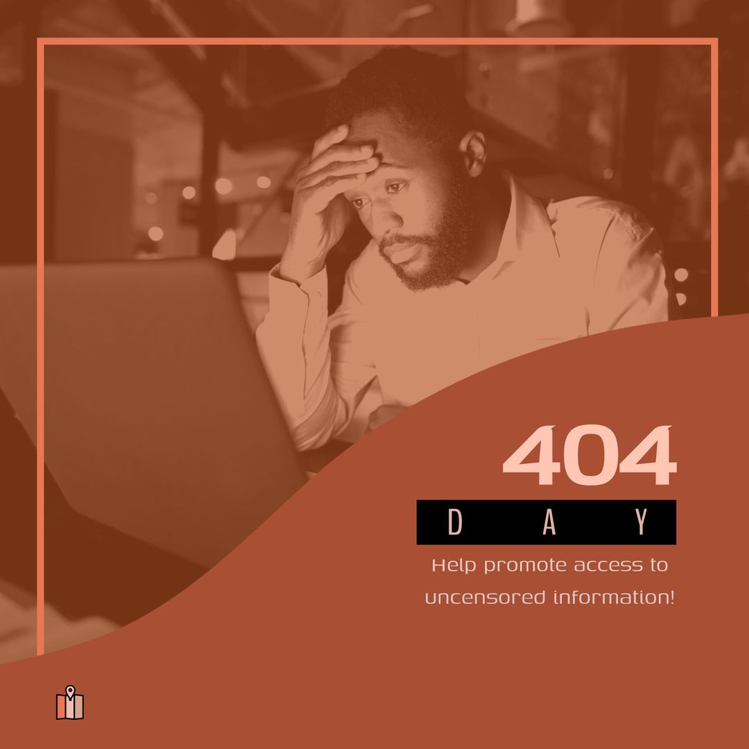 Stressed Man with Laptop at Night Representing Censorship Message