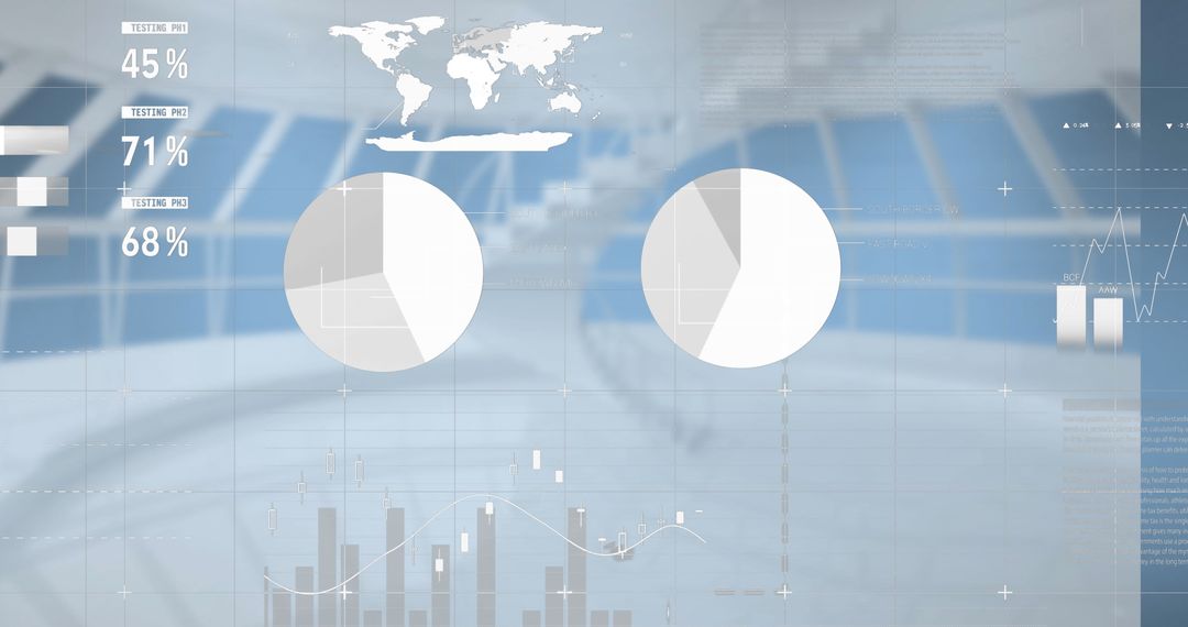 Global business data processing with charts and graphs