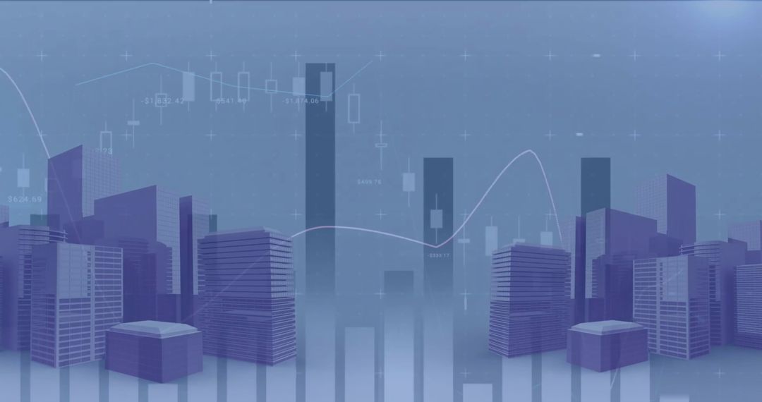 Futuristic Digital Cityscape with Financial Data and Graphs