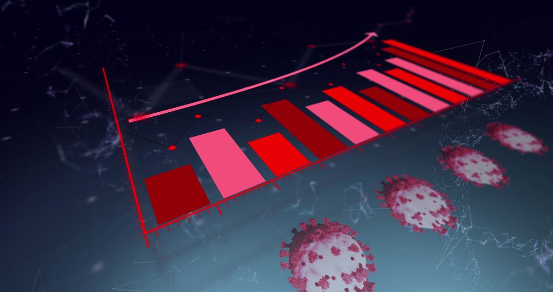 3D Rising Bar Chart with Virus Particles in Futuristic Network