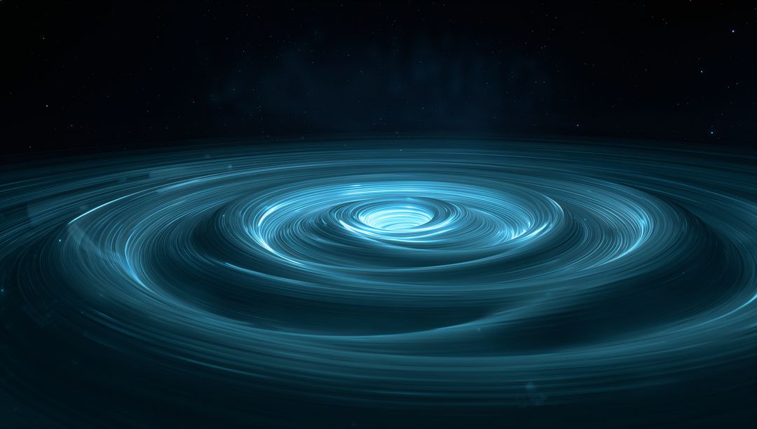 Swirling Cyan Vortex Revealing Radiant Spiral Core in Deep Space