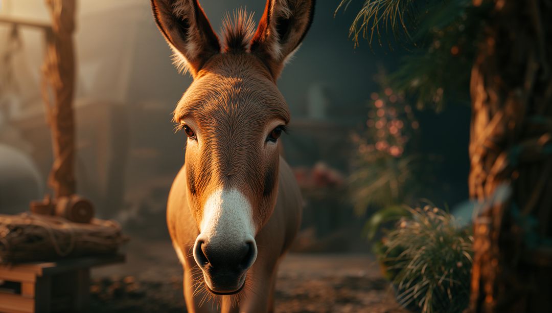 Inquisitive Donkey Gazing in Rustic Farm Enclosure
