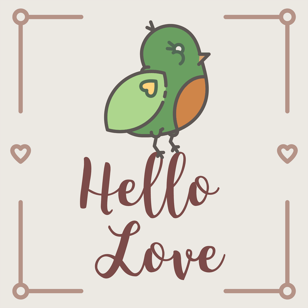 Transparent Bird and Text Graphic with Hello Love Message
