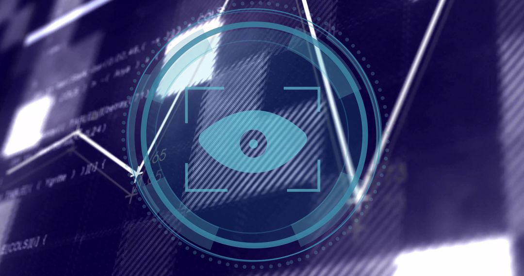 Digital Blue Eye Icon in Cybersecurity Interface with Code