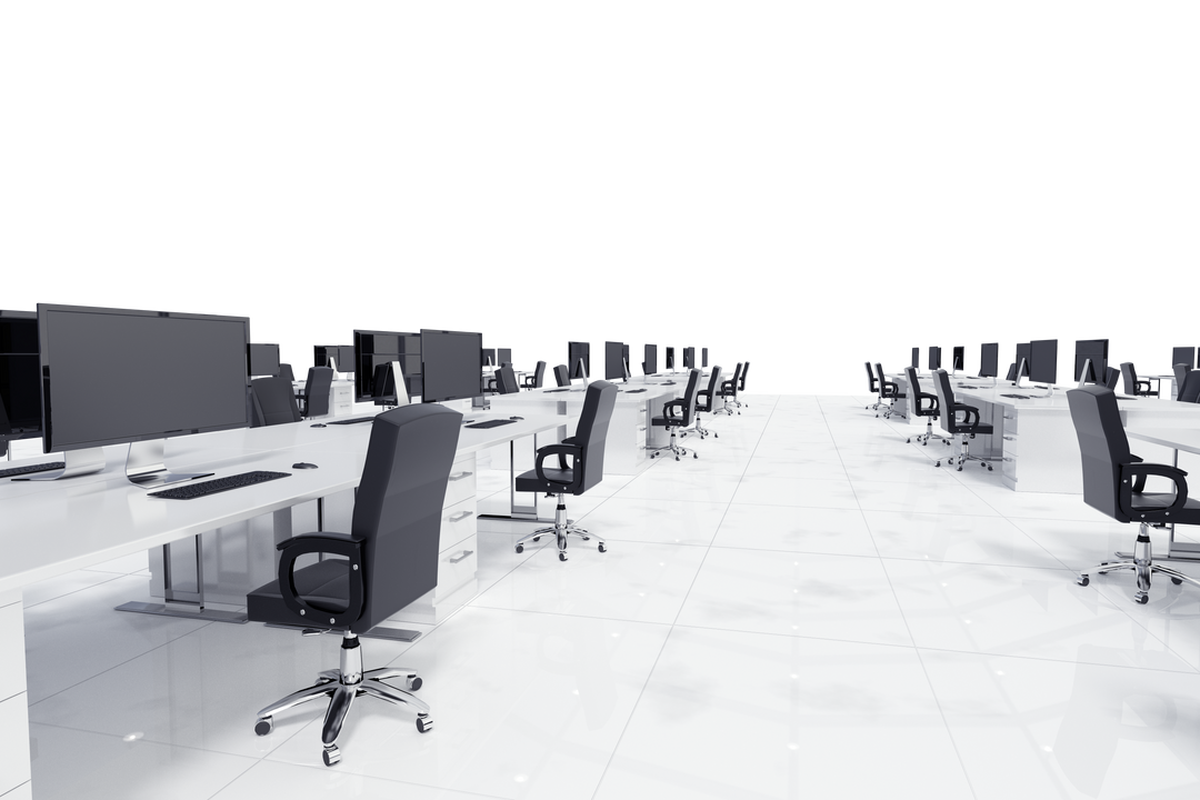 Transparent desks and chairs in modern spacious office - Download Free Stock Images Pikwizard.com