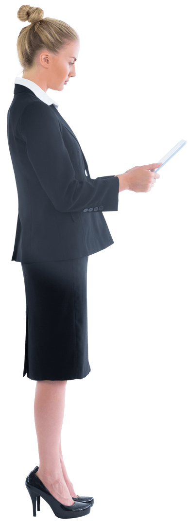 Transparent Businesswoman Using Tablet Isolated Side View