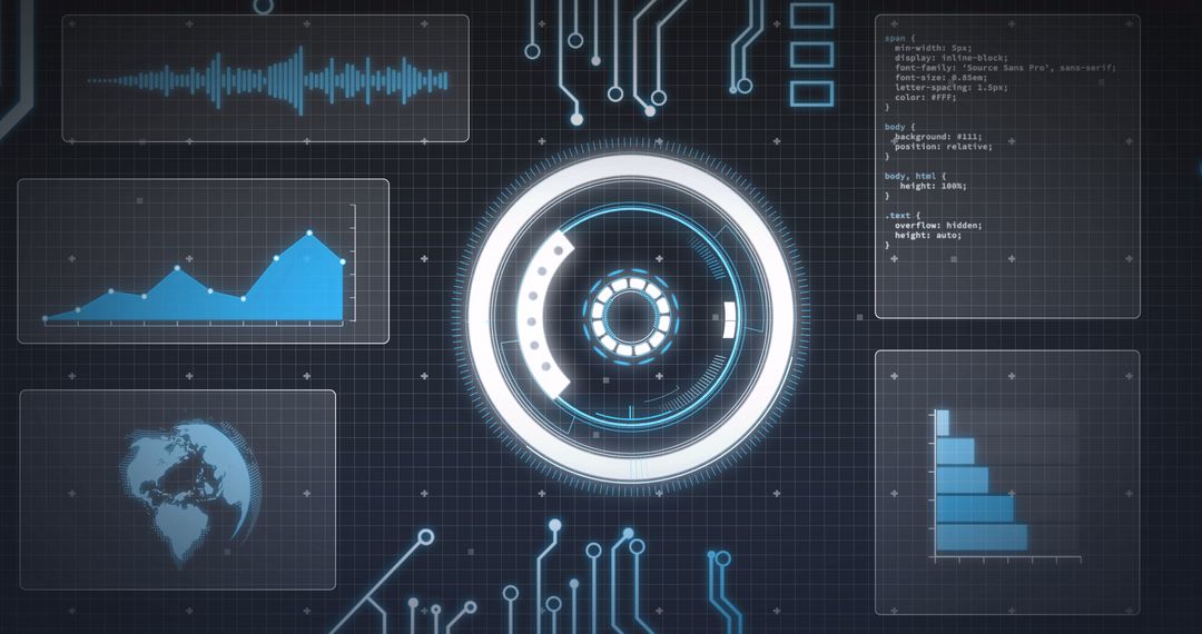 Futuristic Digital Interface with Global Data Visualization and Analytics
