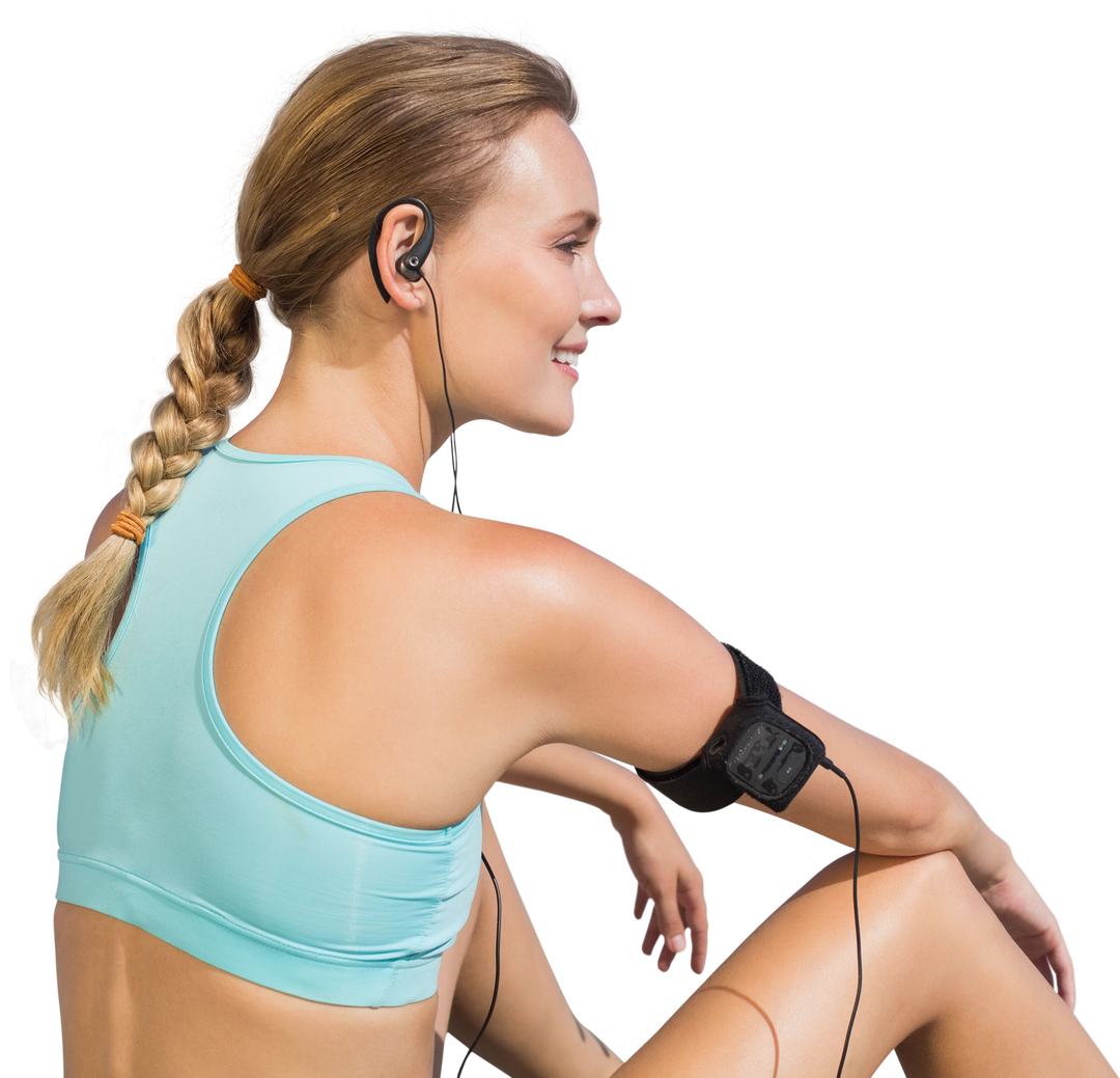 Transparent Smiling Fitness Woman Listening to Music With Earphones - Download Free Stock Images Pikwizard.com