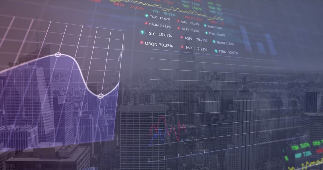 Digital Financial Data Visualized Overlaying Cityscape - Free Images, Stock Photos and Pictures on Pikwizard.com