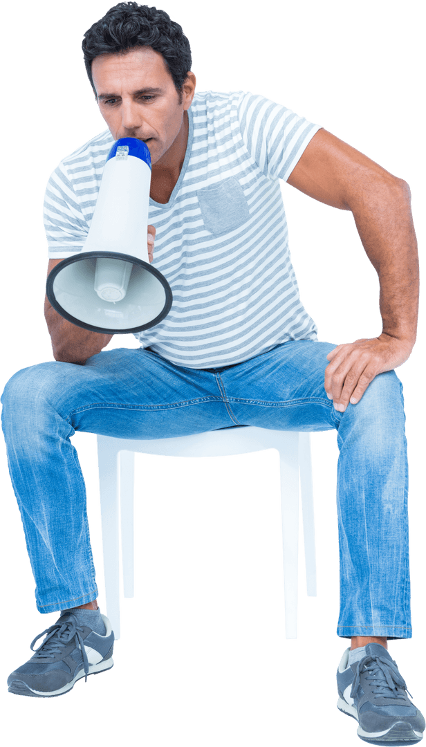 Man Speaking Through Megaphone in Transparent Background for Communication