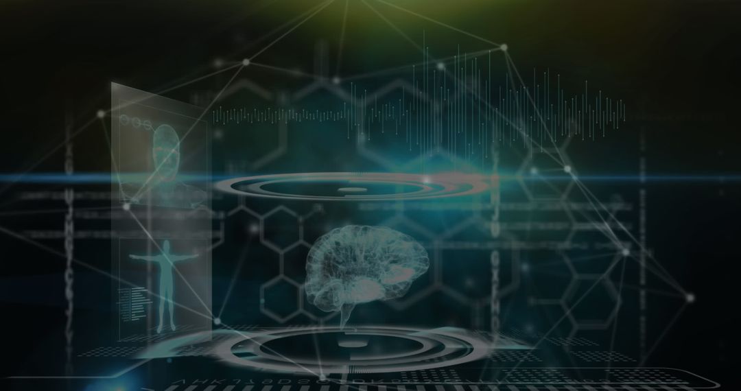 Futuristic Digital Interface with Brain Hologram