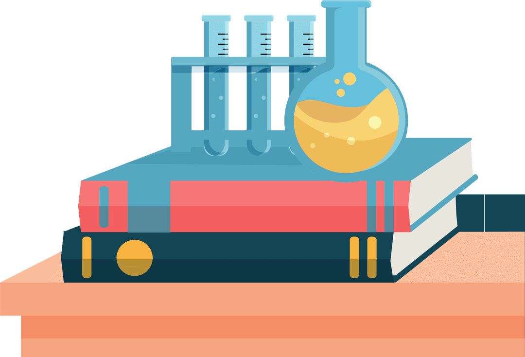 Transparent Chemistry Glassware on Stacked Books for Educational Use