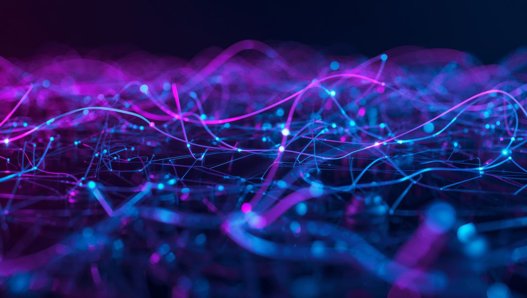 3D Abstract Network Cyberspace with Glowing Lines and Nodes