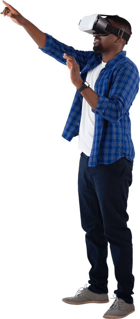 Man Immersed in Virtual Reality with Transparent Background