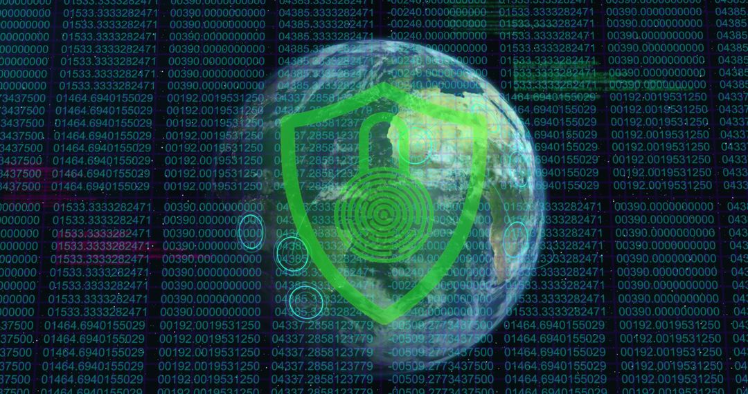 Cyber Security Lock Overlay on Spinning Digital Globe