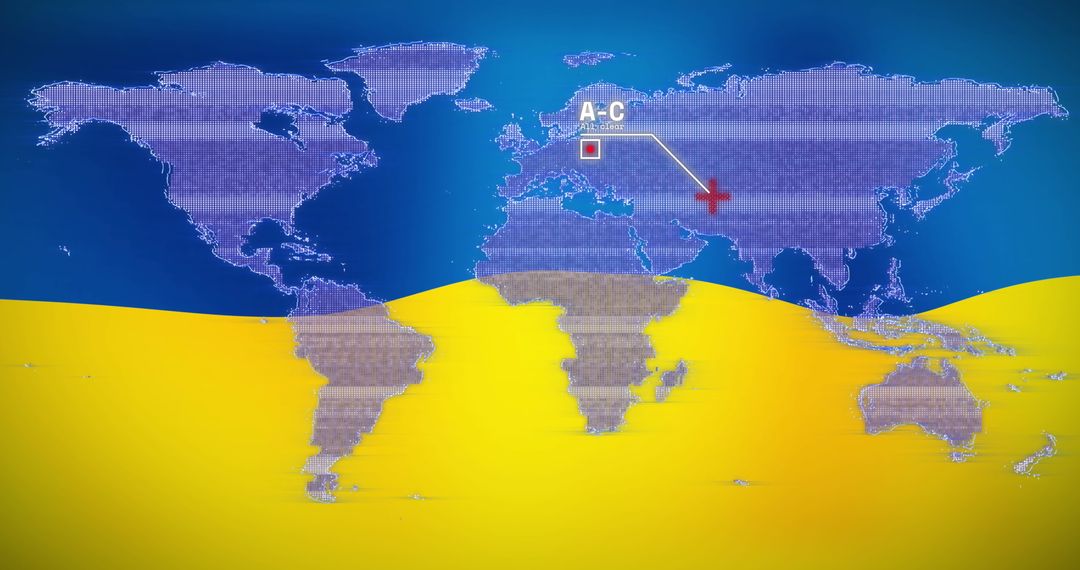 World Map with Airplane and Ukraine Crisis Indicator