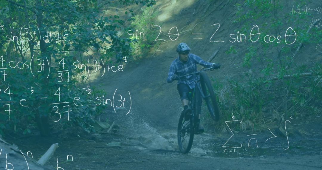 Complex Equations Overlay in Forest Setting with Cyclist